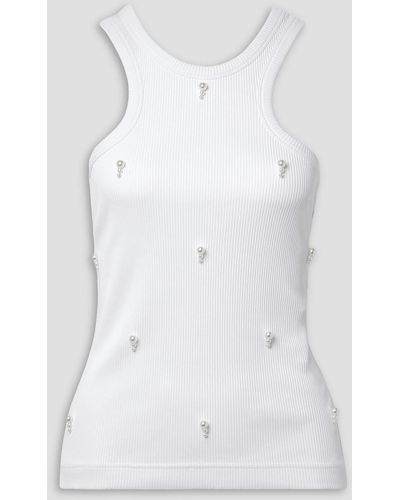 Stella McCartney Faux Pearl-embellished Ribbed Stretch-jersey Tank - White