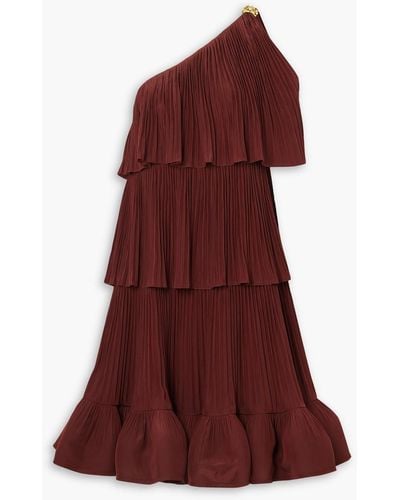 Lanvin One-shoulder Tiered Charmeuse Mini Dress