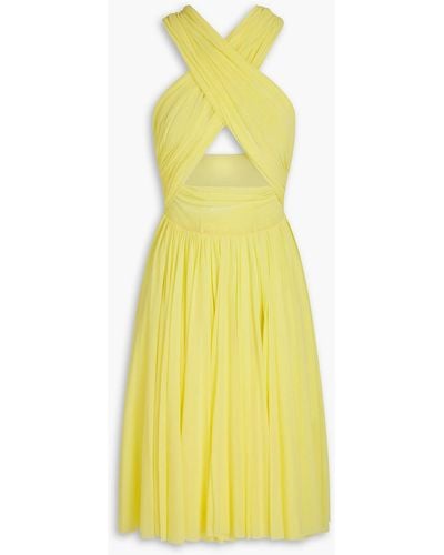 Philosophy Di Lorenzo Serafini Ruched Cutout Stretch-mesh Dress - Yellow