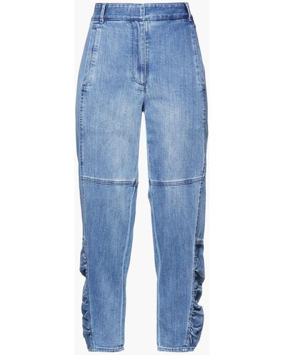 Tibi Cropped Ruched High-rise Slim-leg Jeans - Blue