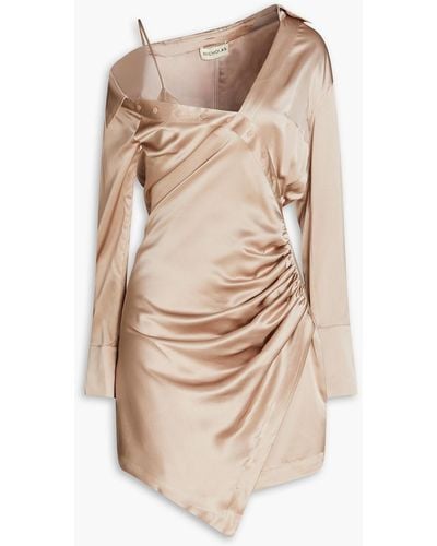 Nicholas Eliana Cold-shoulder Ruched Silk-satin Mini Dress - Natural