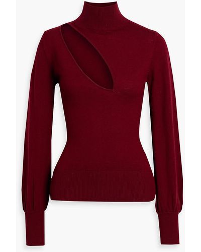 Nicholas Aliyah Cutout Wool And Cotton-blend Turtleneck Top - Red