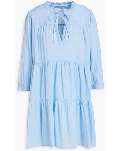 Honorine Giselle gestuftes kleid aus baumwollgaze mit raffung - Blau