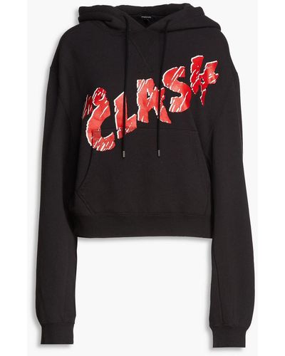 R13 Clash Cropped Printed French Cotton-blend Terry Hoodie - Black