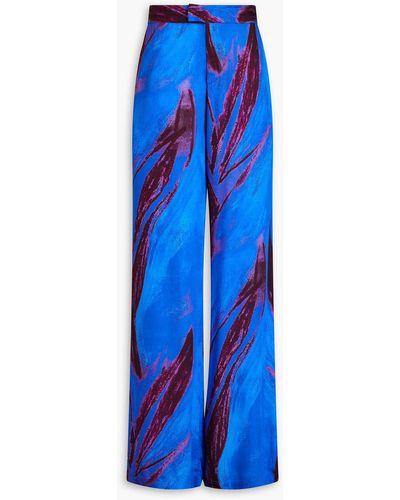 Louisa Ballou Printed Silk-blend Satin Wide-leg Trousers - Blue