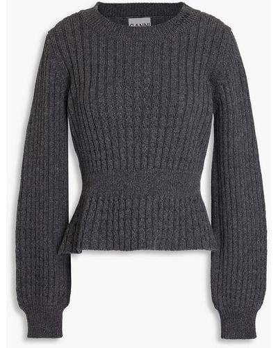 Ganni Ribbed-knit Peplum Sweater - Black