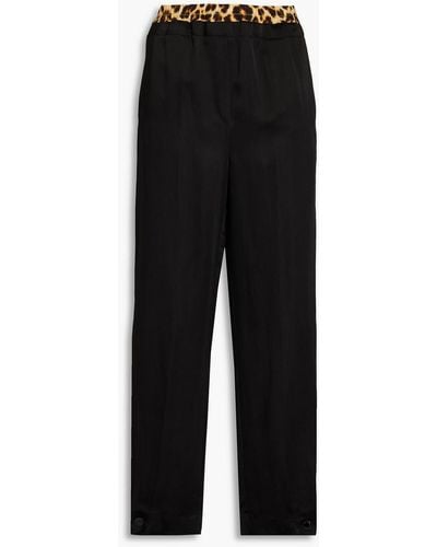 Sandro Satin-paneled Cotton Tapered Trousers - Black