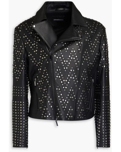 Emporio Armani Studded Leather Biker Jacket - Black