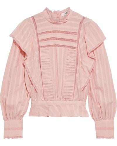 Isabel Marant Perla Ruffled Pintucked Cotton-jacquard Blouse - Pink