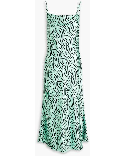 Olivia Rubin Lia Draped Zebra-print Satin Midi Slip Dress - Green