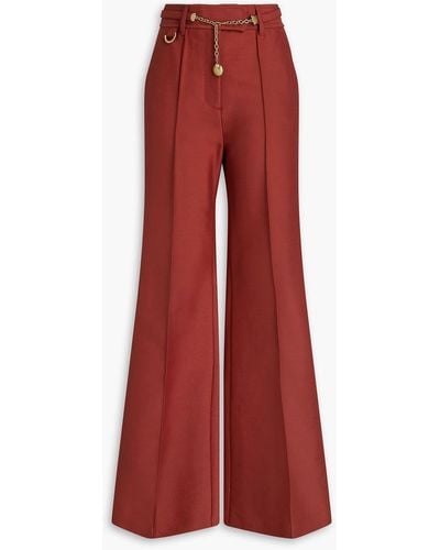 Zimmermann Belted Wool-blend Crepe Fla Trousers - Red