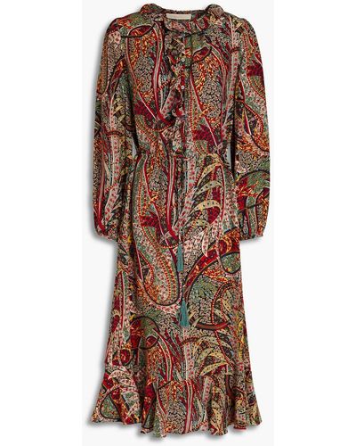 Vanessa Bruno Ruffled Printed Crepe De Chine Midi Dress - Multicolor