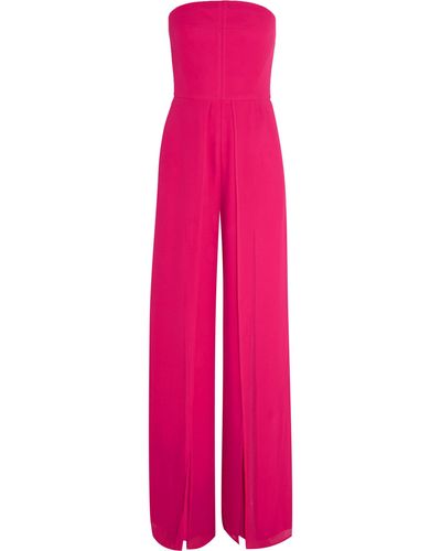 Halston Strapless Georgette Jumpsuit Bright Pink