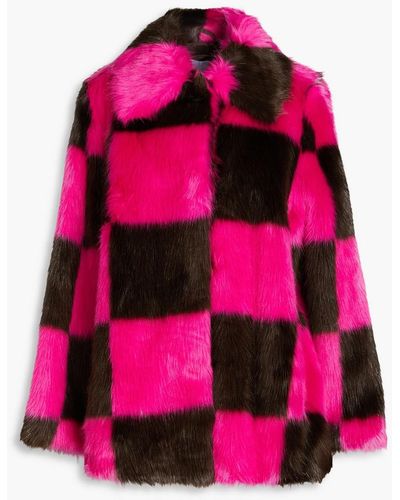 Stand Studio Nani Checked Faux Fur Coat - Pink