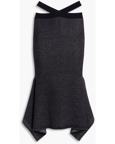 3.1 Phillip Lim Godet Asymmetric Ribbed Wool-blend Midi Skirt - Black