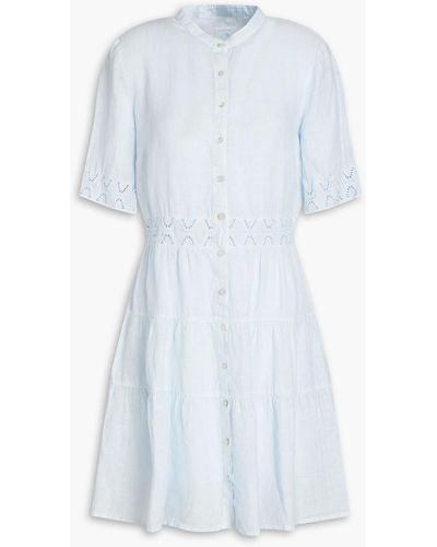 120% Lino Broderie Anglaise-trimmed Slub Linen Shirt Dress - White