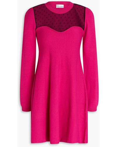 RED Valentino Point D'esprit-paneled Knitted Mini Dress - Pink