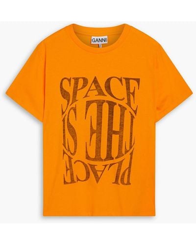 Ganni Printed Cotton-jersey T-shirt - Orange