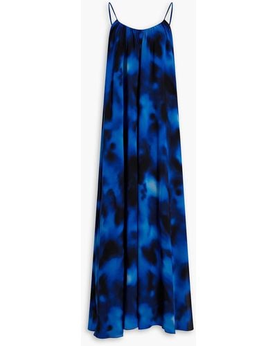 Halston Samantha Gathered Tie-dyed Chiffon Gown - Blue