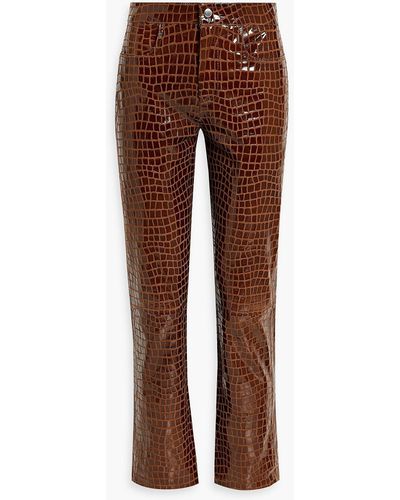 Muubaa Glossed Croc-effect Leather Straight-leg Trousers - Brown