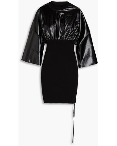 Rick Owens Gathered Knit-paneled Faux Leather Mini Dress - Black