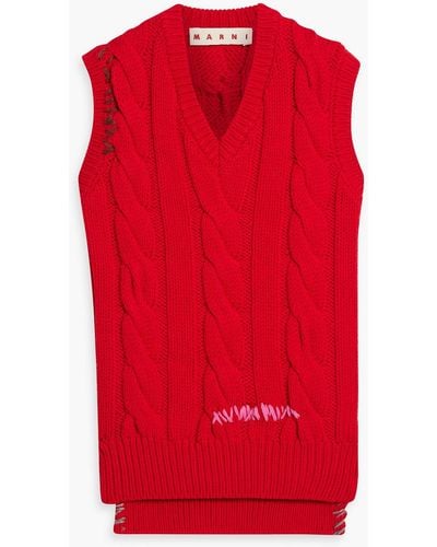 Marni Embroide Cable-knit Wool Vest - Red