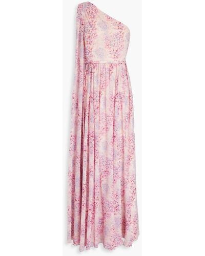 Mikael Aghal One-shoulder Floral-print Chiffon Maxi Dress - Pink