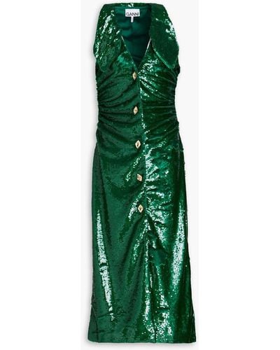 Ganni Sequined Crepe Midi Dress - Green