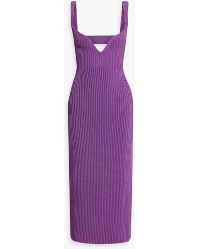 Khaite Alessia Cutout Ribbed Cotton-blend Midi Dress - Purple