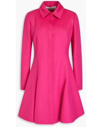Valentino Garavani Fluted Brushed Wool And Cashmere-blend Felt Coat - Pink