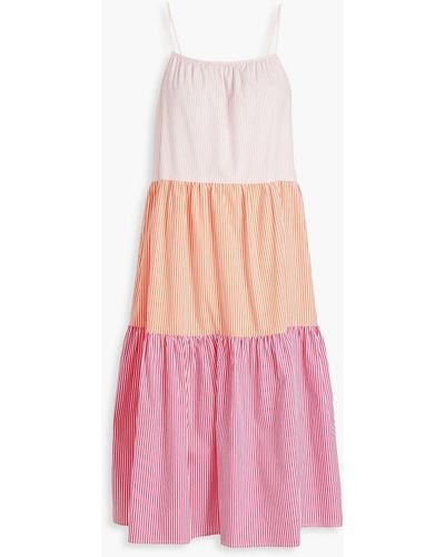 Solid & Striped Addison Tiered Striped Cotton-poplin Dress - Pink