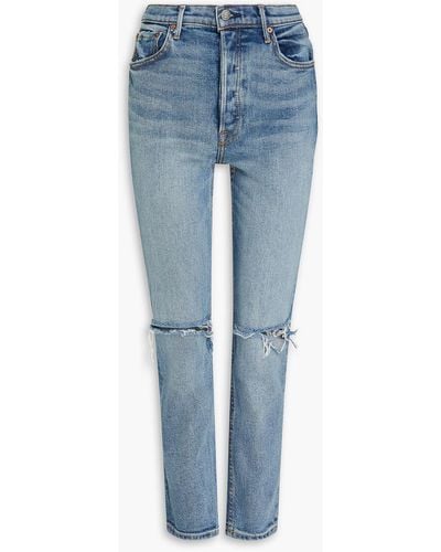 GRLFRND Karolina hoch sitzende jeans mit schmalem bein in distressed-optik - Blau