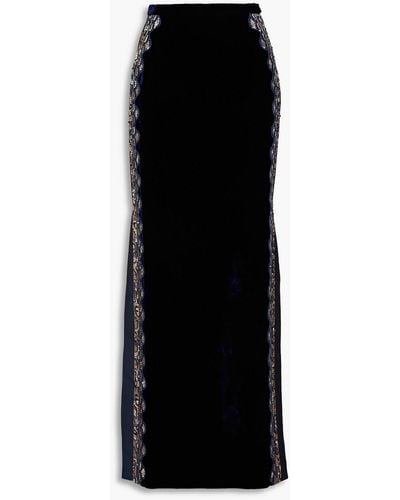 Zuhair Murad Embellished Taffeta-paneled Cotton-velvet Maxi Skirt - Black