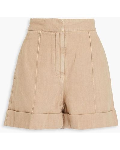 Brunello Cucinelli Bead-embellished Cotton And Linen-blend Drill Shorts - Natural