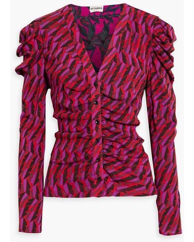 Diane von Furstenberg Gladys Reversible Ruched Printed Stretch-mesh Blouse - Red