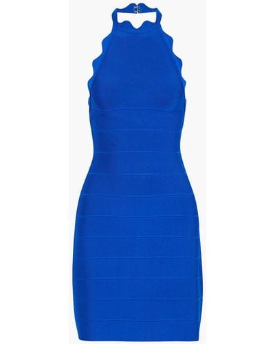 Hervé Léger Scalloped Bandage Halterneck Mini Dress - Blue
