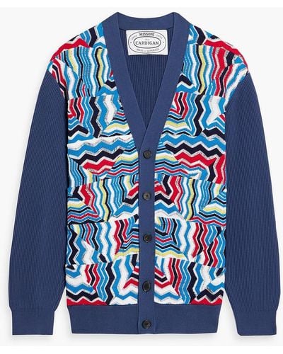 Missoni Ribbed And Crochet-knit Cotton-blend Cardigan - Blue