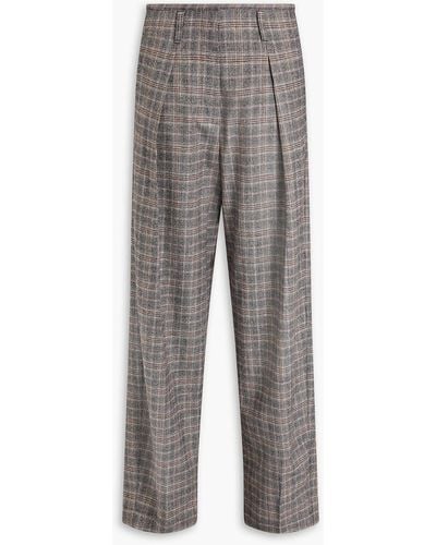 Brunello Cucinelli Prince Of Wales Checked Wool And Cashmere-blend Tweed Wide-leg Pants - Grey