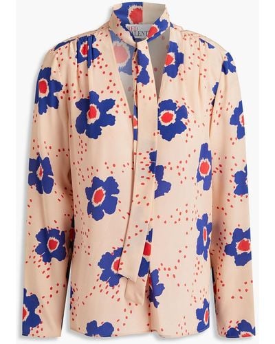 RED Valentino Pussy-bow Floral-print Silk Crepe De Chine Blouse - Pink
