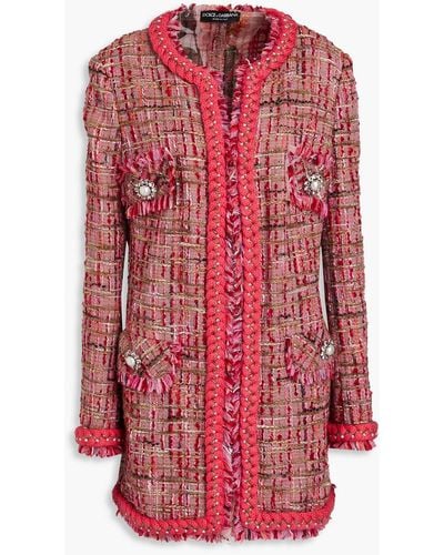 Dolce & Gabbana Jacke aus tweed aus einer wollmischung mit metallic-effekt und kristallverzierung - Rot