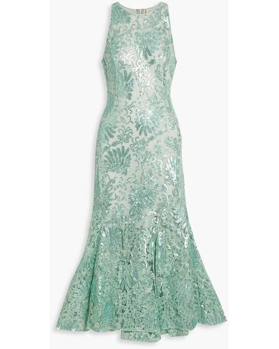 Maria Lucia Hohan Dakini Fluted Embellished Tulle Midi Dress - Green