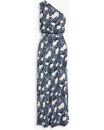 Diane von Furstenberg Kiera maxikleid aus jersey mit print und asymmetrischer schulterpartie - Blau