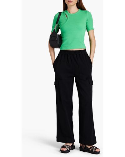 NINETY PERCENT Micah Cropped Cutout Organic Stretch-cotton Jersey Top - Green