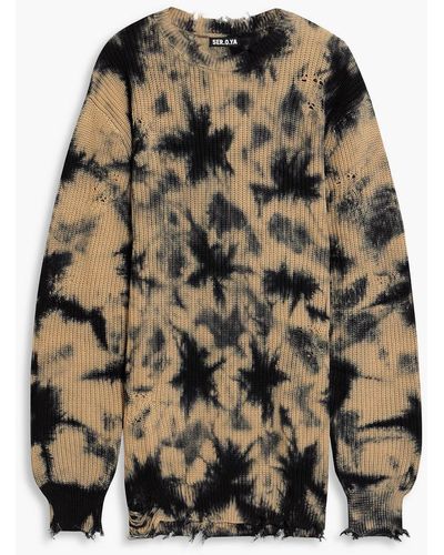 SER.O.YA Devin Distressed Tie-dyed Cotton Sweater - Natural