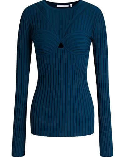Helmut Lang Cutout Ribbed-knit Top - Blue