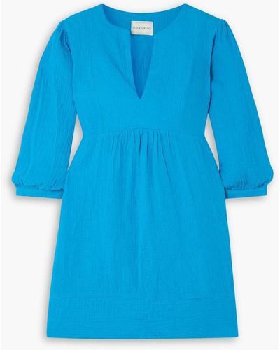 Honorine Coco Tiered Cotton-gauze Mini Dress - Blue