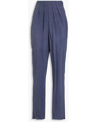 Emporio Armani Pintucked Washed Twill Tapered Trousers - Blue