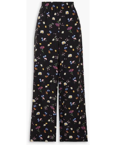 Stella McCartney Floral-print Silk Wide-leg Trousers - Black