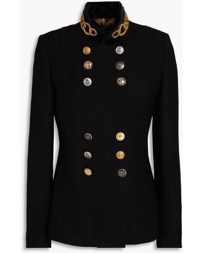Dolce & Gabbana Doppelreihige jacke aus crêpe aus einer wollmischung mit verzierung - Schwarz