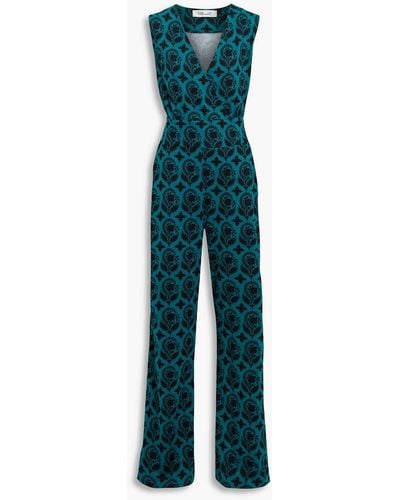 Diane von Furstenberg Terria jumpsuit mit weitem bein aus jacquard aus einer seiden-baumwollmischung - Blau